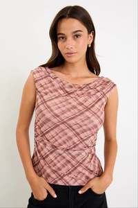 STORIES BE TOLD Quartette Blush Check Mesh Top
