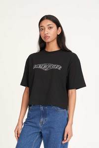 HUFFER Iced Out Boxy Crop Tee Black Diamante