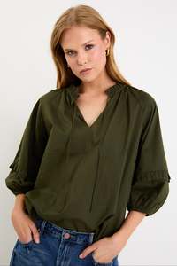 By Rosa: BY ROSA Luminary Voile Top Olive