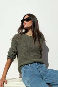 Re Union Label: RE:UNION Dawn Soft Khaki Crochet Knit Top