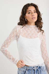 AMONG THE BRAVE Giving Lace Long Sleeve Top Ivory