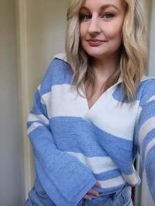 MON RENN Cosmo Knit Jumper Blue Cream Stripe