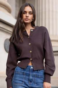IVY + JACK Hallmark Chocolate Crew Neck Cardigan