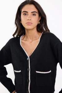 IVY + JACK Rapport V Neck Contrast Cardi Black