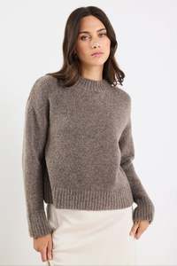 AMONG THE BRAVE Cocoon Mocha Relaxed Mock Neck Knit