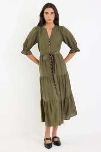 BY ROSA Irresistible Button Front Maxi Dress Khaki