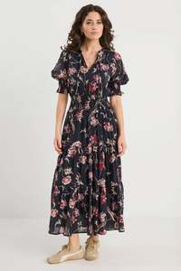 Ivy Jack: IVY + JACK Charmant Black Wildflowers V Neck Dress