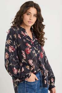 Ivy Jack: IVY + JACK Instrumental Lace Insert Pin Tuck Long Sleeve Top Wildflowers