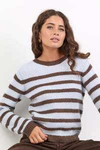 Stories Be Told: STORIES BE TOLD Routine Stripe Long Sleeve Knit Ice Blue Chocolate