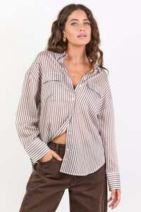 Stories Be Told: STORIES BE TOLD Preppy Shirt Chocolate Stripe