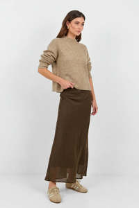 Stories Be Told: STORIES BE TOLD Sahara Luxe Linen  Blend Maxi Skirt Chocolate