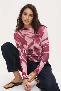 Mon Renn: MON RENN Peta Mock Neck Painterly Floral