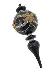 Tree Decorations: Black Floral Glass Bauble (finial)