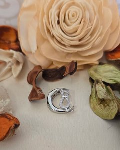 Celestial Cat Sterling Silver Moon Pendant with CZ Stones - The Chunky Jeweller