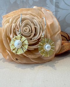 Products: Radiant Sun Disc Pearl Earrings - Gold-Plated with Freshwater Pearl - The Chunky Jeweller
