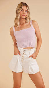Mink Pink: Millie Knit Crop Tank Top - Lilac