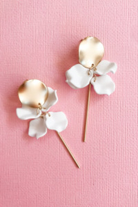 Willow Collective: Petite Petal Earrings - White and Gold