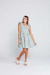 Zig Ruffle Dress - Sky Garden