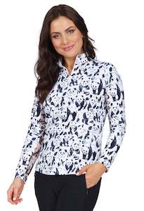Ibkul: 2023 IBKUL Womens Martina Print Long Sleeve Mock Neck Top - Black / Grey