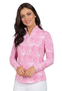 Ibkul: 2023 IBKUL Womens Alena Print Long Sleeve Mock Neck Top - Watermelon / White