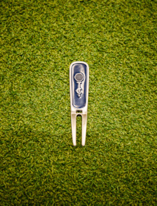 The Clubroom Leather Headcovers: 2025 Clubroom Pro-Long Divot Tool - Navy/Antique Nickel