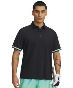 Under Armour Men's Drive Golf trip Pique Polo - Black/Blue Haze/Lumos Lime