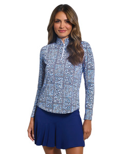 Womens: IBKUL Josie Print Long Sleeve Mock Neck Top