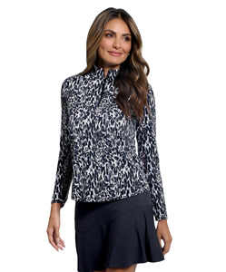 Womens: IBKUL Karen Print Long Sleeve Mock Neck Top