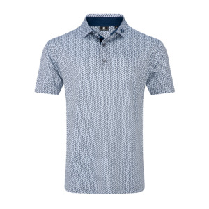Footjoy Bronte Collection: 2025 FootJoy Men's Citrus Print Lisle Polo - White/Navy