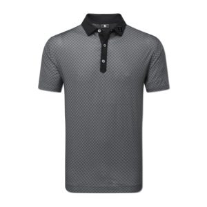 Footjoy Bronte Collection: 2025 FootJoy Men's Checker Print Jacquard Polo - Black/White