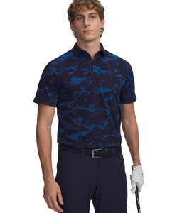Mens Apparel: Under Armour Men's Drive Printed Block Polo - Varsity Blue/Midnight Navy/White