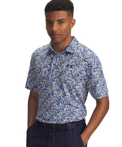 Mens Apparel: Under Armour Men's Playoff 3.0 Print Polo - Blue Atlantis/White/Midnight Navy