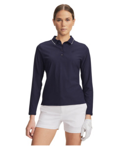 Under Armour Women's Drive Chill Long Sleeve Polo - Midnight Navy/White/Midnight Navy