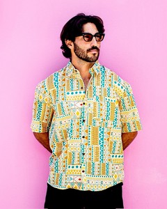 Short Sleeve Shirts: PADMA Short Sleeve Shirt Yellow Tribe