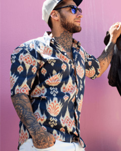 PADMA Short Sleeve Shirt Blue Ikat