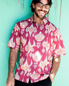 Short Sleeve Shirts: PADMA Short Sleeve Shirt Cherry Ikat