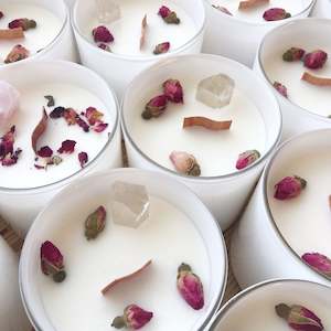 Opal Sage: Clear Quartz Crystal Candle / Coco Jar