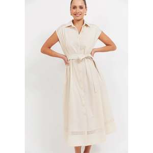 Haven: Santos Sleeveless Shirt Dress - Bisque