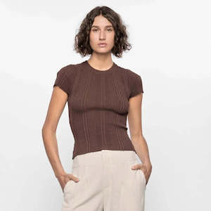 Maya Ribbed Knit Tee - Espresso