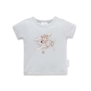 Aster Oak: Flying Oli Bear Print Tee - Blue