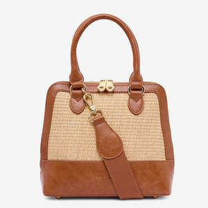 Handbags: Fairfax Top Grip Bag - Tan / Natural Weave
