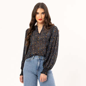 Leila Luca: LS Movement Blouse - Navy Dream ( LL3436-9)