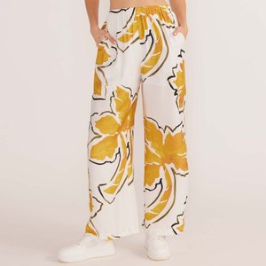 Minkpink: Zuri Wide Leg Pant - White/Palm