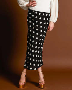 Fate Becker: Fate + Becker | Black Polka Superstition Bias Cut Skirt