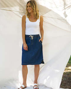 Skirts: Betty Basics | Blue Wash - Desiree Denim Skirt
