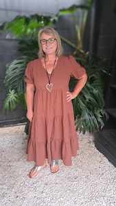 Love Lily The Label: Love Lily the Label | Chestnut - Prue Tiered Linen Blend Dress