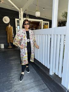 All Jackets Coats: The Cottage Collection | Kimmi Kimono - White/Mustard Flower Print