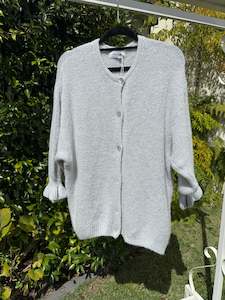 All Knitwear: Helga May | Light Grey Harlequin Button Cardigan