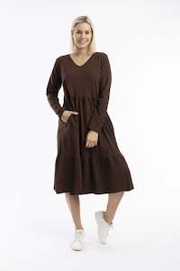 All Dresses: Orientique | Essential Knit Layer Dress - V Neck Chocolate
