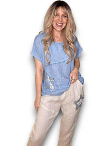 Linen: Helga May | Petrol Linen Star Top
